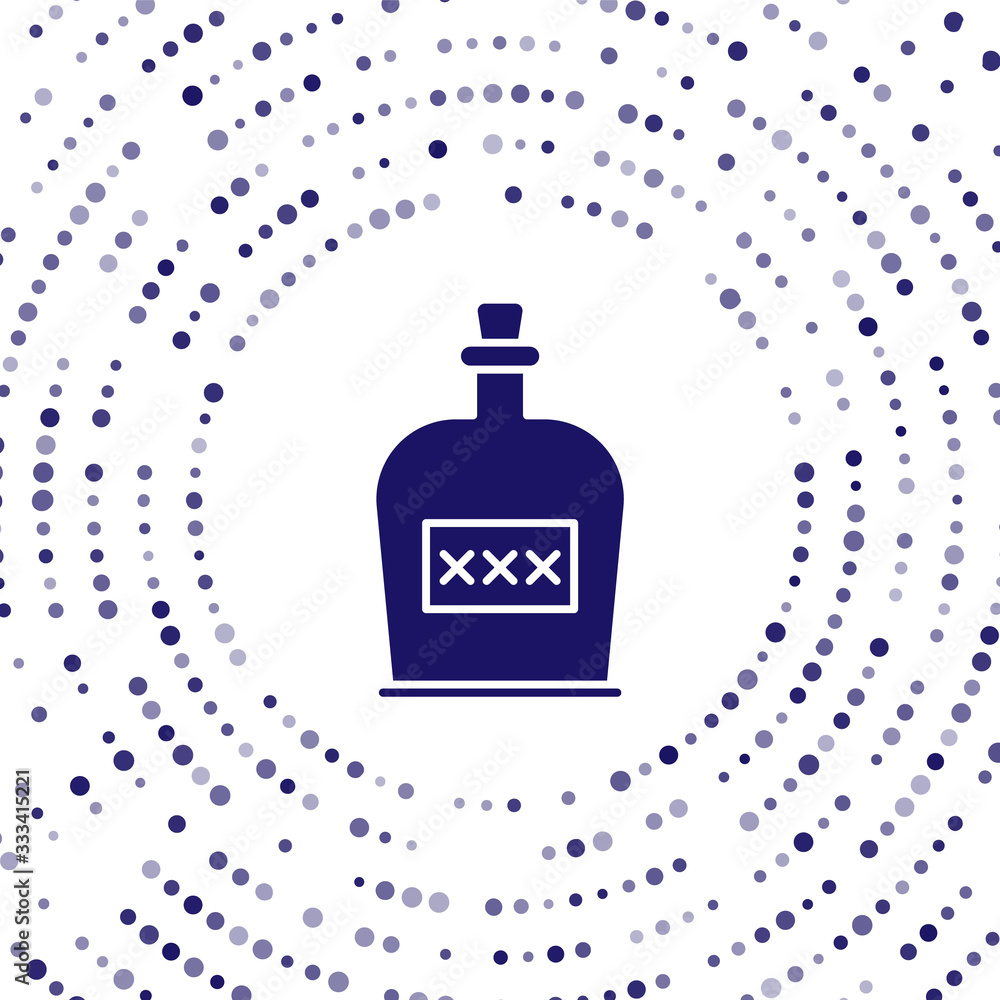 Blue Alcohol drink Rum bottle icon isolated on white background. Abstract circle random dots. Vector