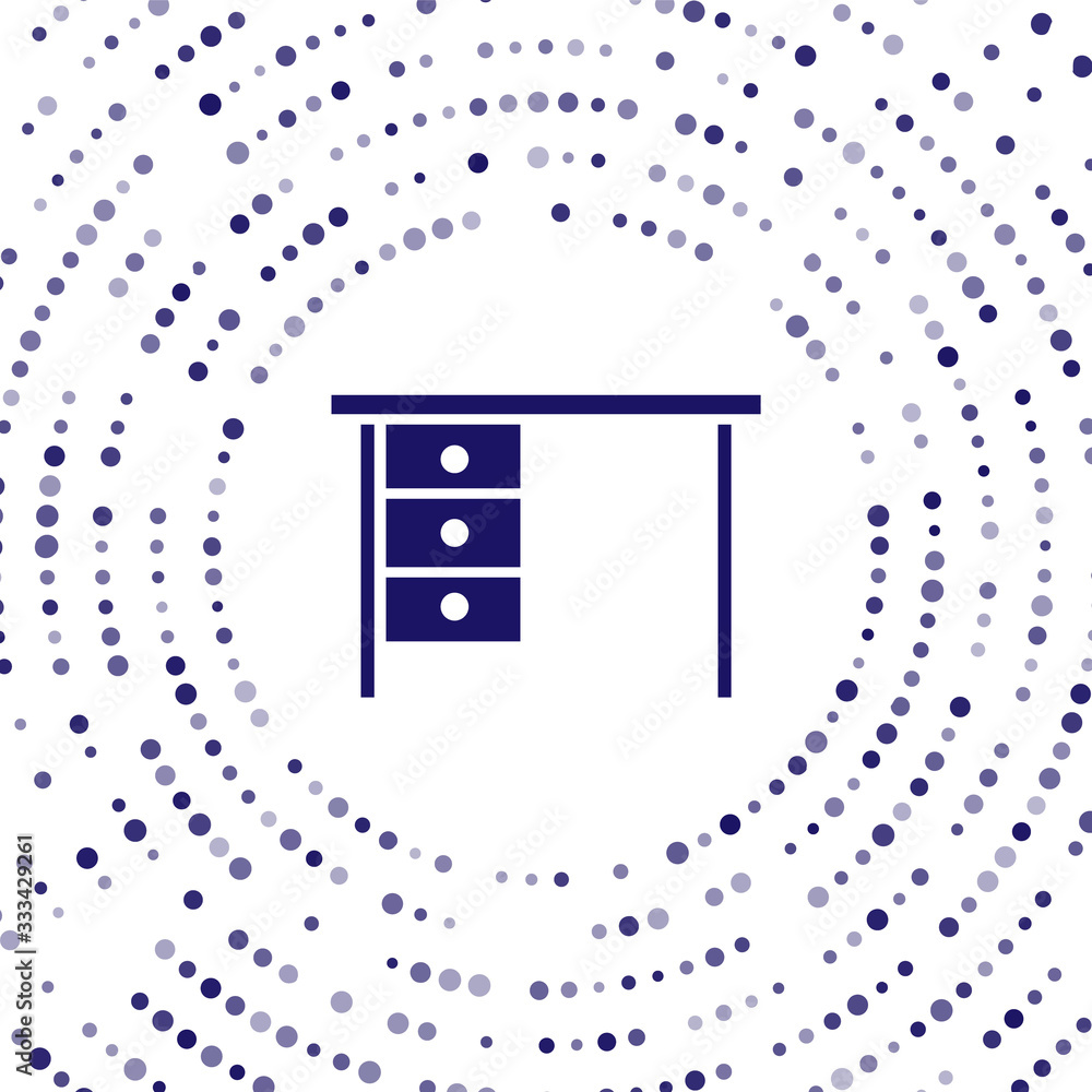 白色背景上隔离的蓝色办公桌图标。抽象圆形随机点。矢量插图