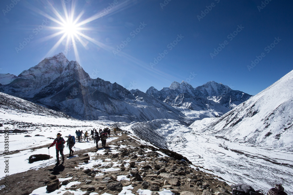 hikking in mountains in winter