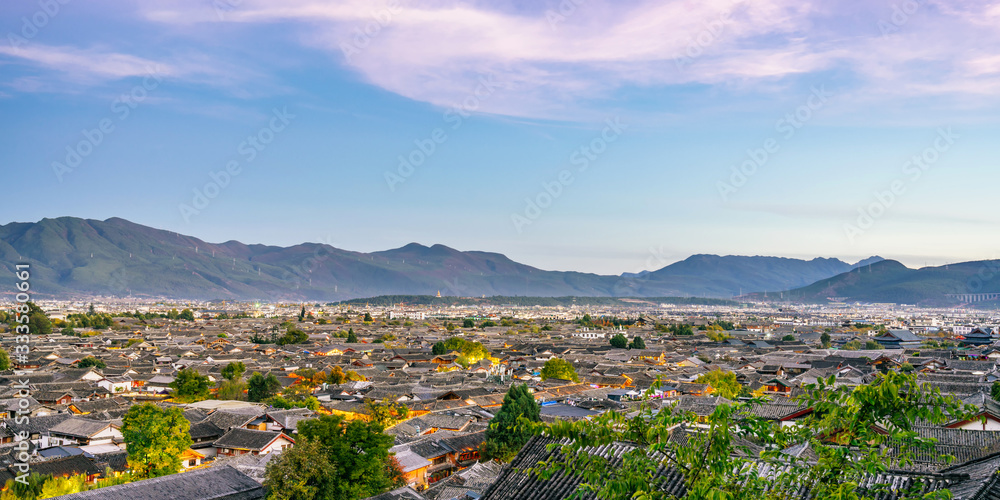 High Angle Night View of Dayan Ancient City, Lijiang, Yunnan, China