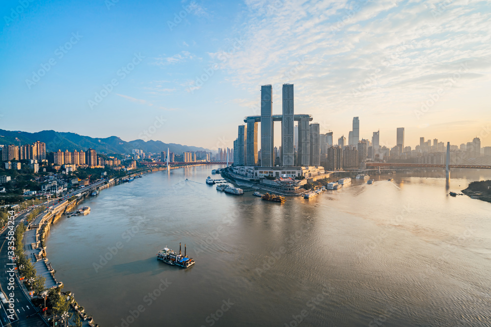 中国重庆朝天门码头高角度景观