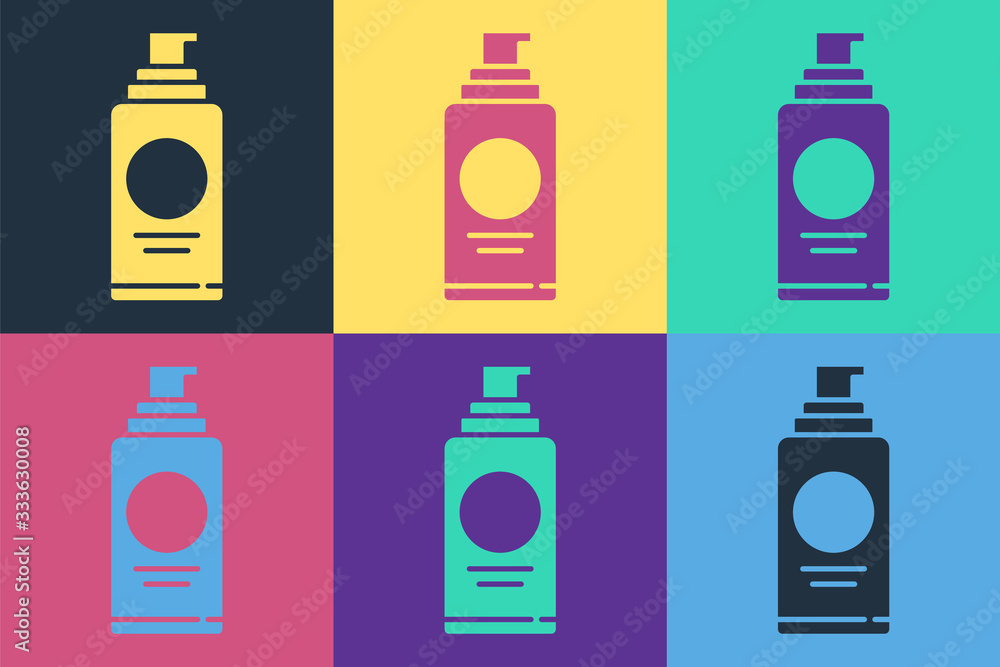 Pop art Spray can for hairspray, deodorant, antiperspirant icon isolated on color background. Vector