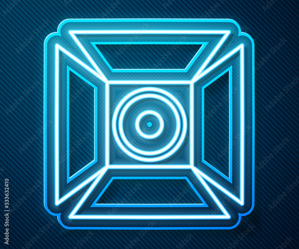 Glowing neon line Movie spotlight icon isolated on blue background. Light Effect. Scene, Studio, Sho