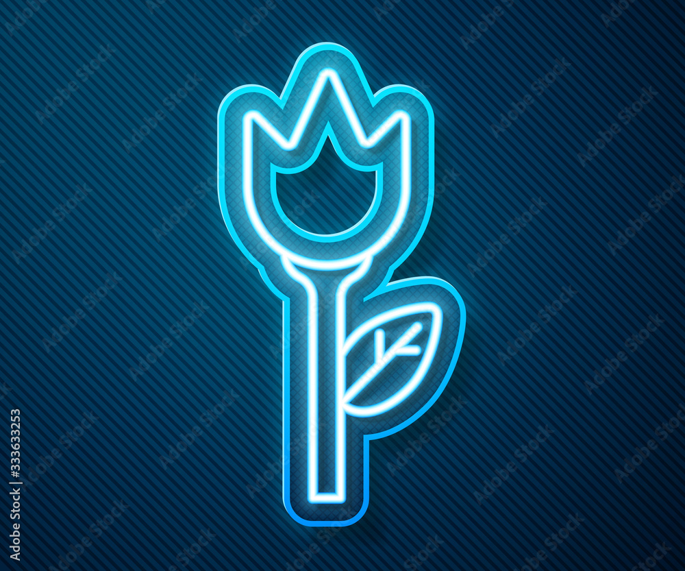 Glowing neon line Flower tulip icon isolated on blue background. Vector Illustration