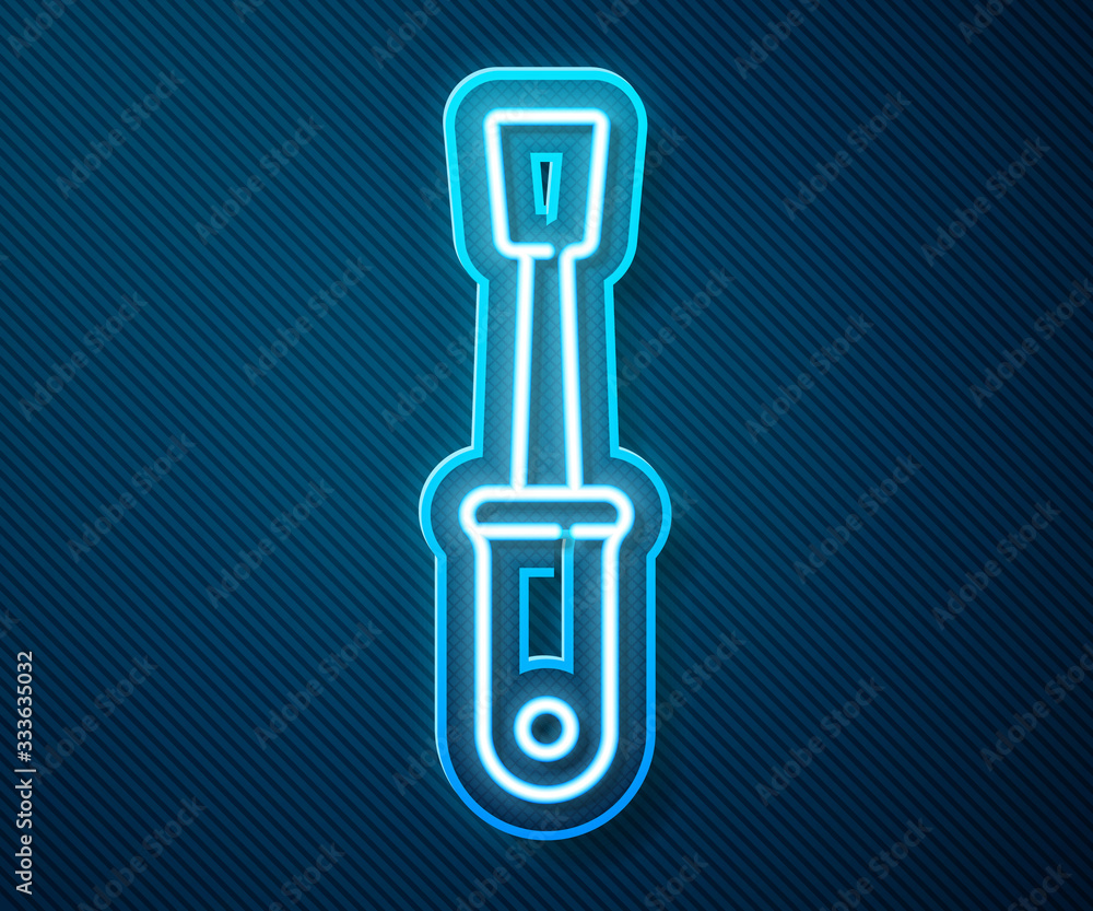 Glowing neon line Screwdriver icon isolated on blue background. Service tool symbol. Vector Illustra