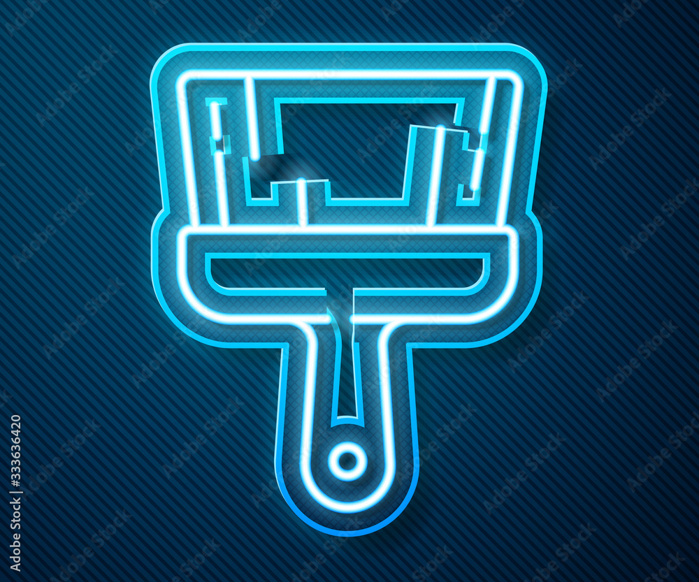 Glowing neon line Paint brush icon isolated on blue background. Vector Illustration