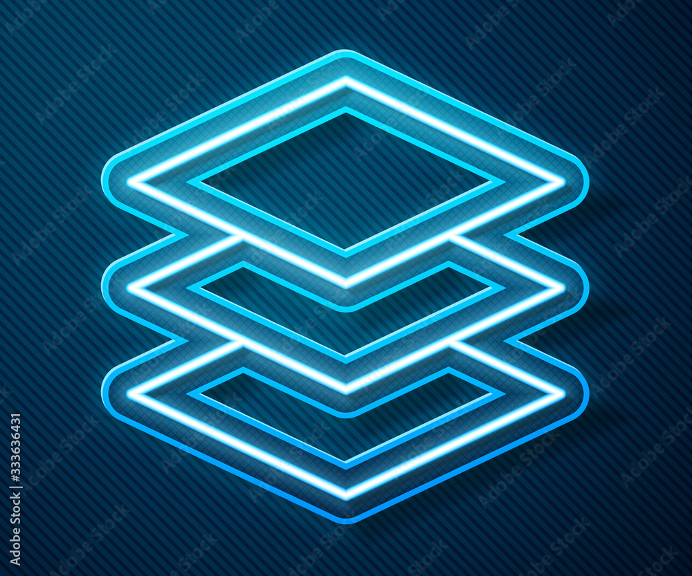 Glowing neon line Layers icon isolated on blue background. Vector Illustration