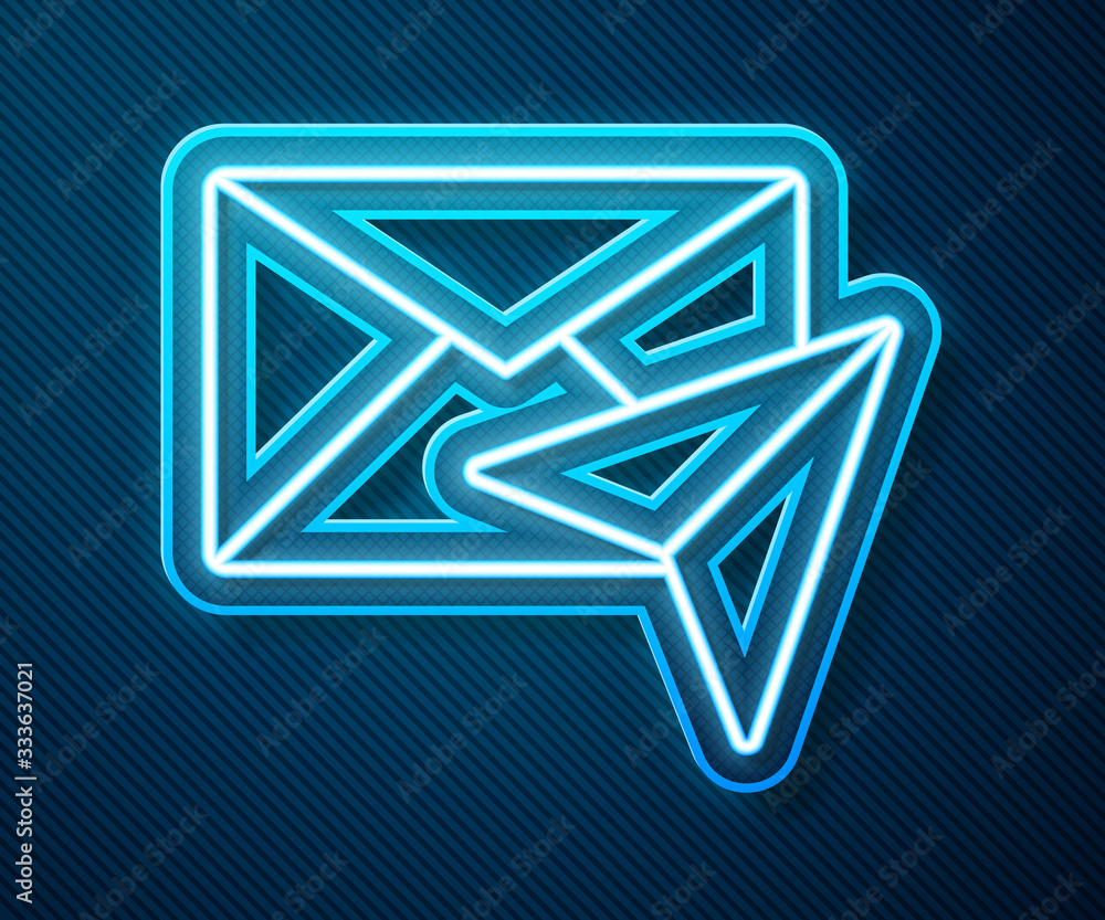 Glowing neon line Envelope icon isolated on blue background. Email message letter symbol. Vector Ill