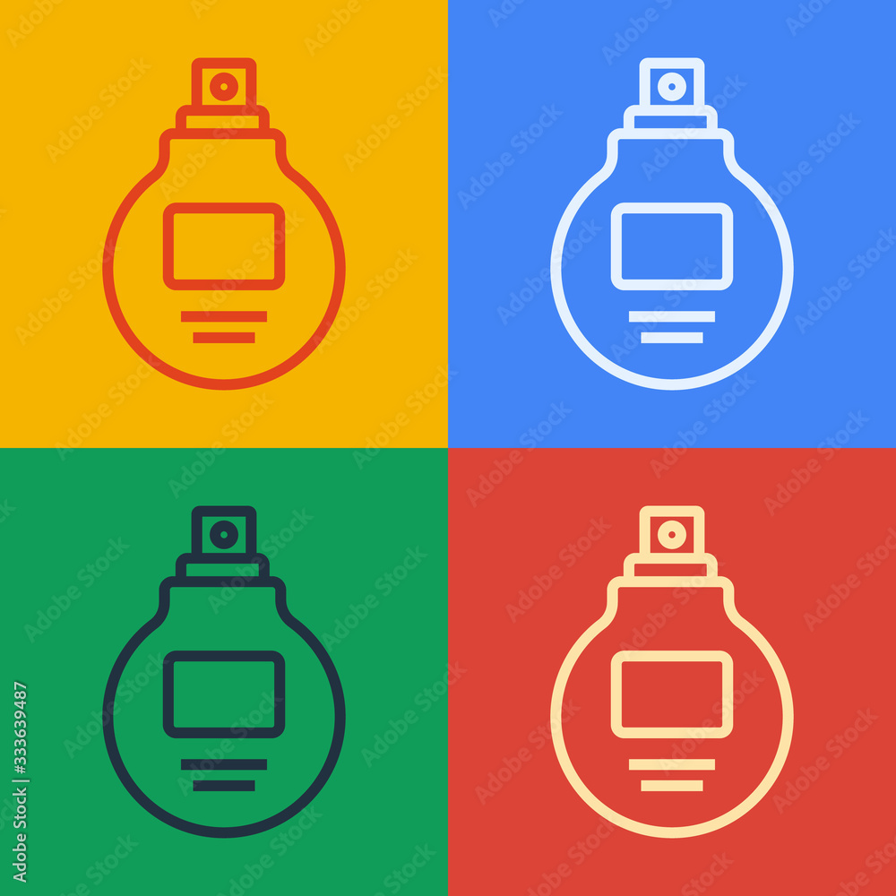 Pop art line Perfume icon isolated on color background. Vector Illustration