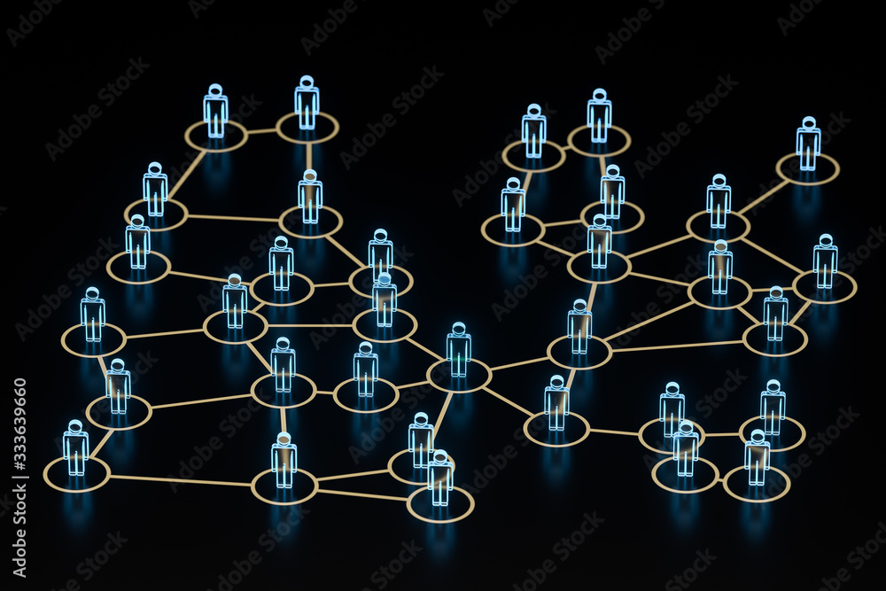 Glowing little man with information and communication concept, 3d rendering.