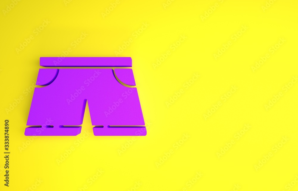 Purple Swimming trunks icon isolated on yellow background. Minimalism concept. 3d illustration 3D re