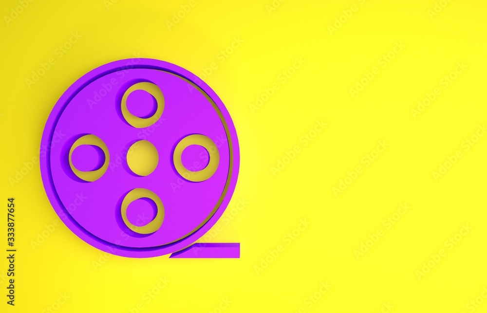 Purple Film reel icon isolated on yellow background. Minimalism concept. 3d illustration 3D render