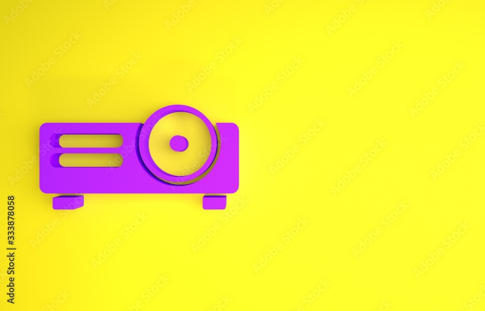 Purple Presentation, movie, film, media projector icon isolated on yellow background. Minimalism con