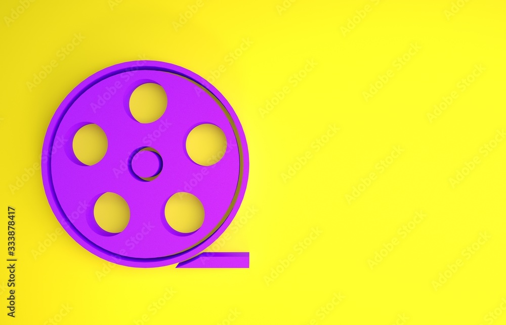 Purple Film reel icon isolated on yellow background. Minimalism concept. 3d illustration 3D render