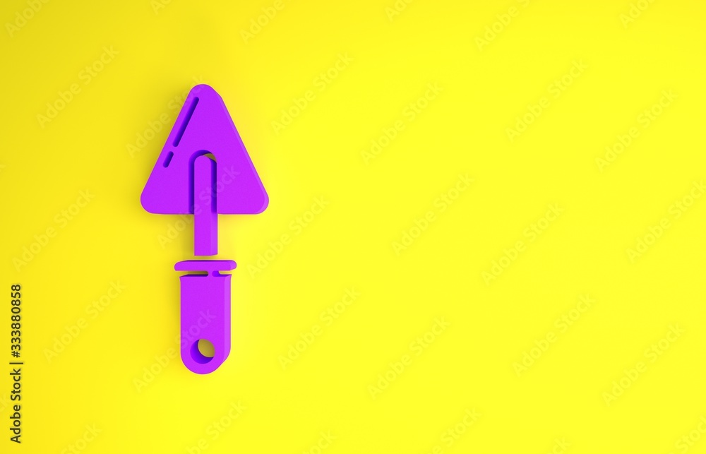 Purple Trowel icon isolated on yellow background. Minimalism concept. 3d illustration 3D render