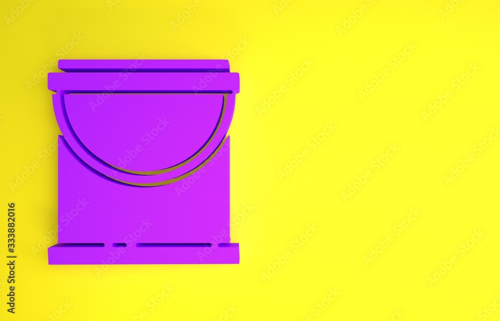 Purple Paint bucket icon isolated on yellow background. Minimalism concept. 3d illustration 3D rende