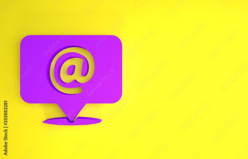 Purple Mail and e-mail icon isolated on yellow background. Envelope symbol e-mail. Email message sig