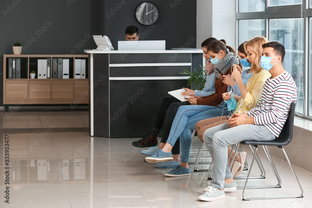 Patients waiting in hall of clinic