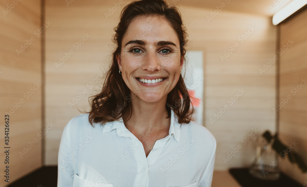 Businesswoman smiling in office