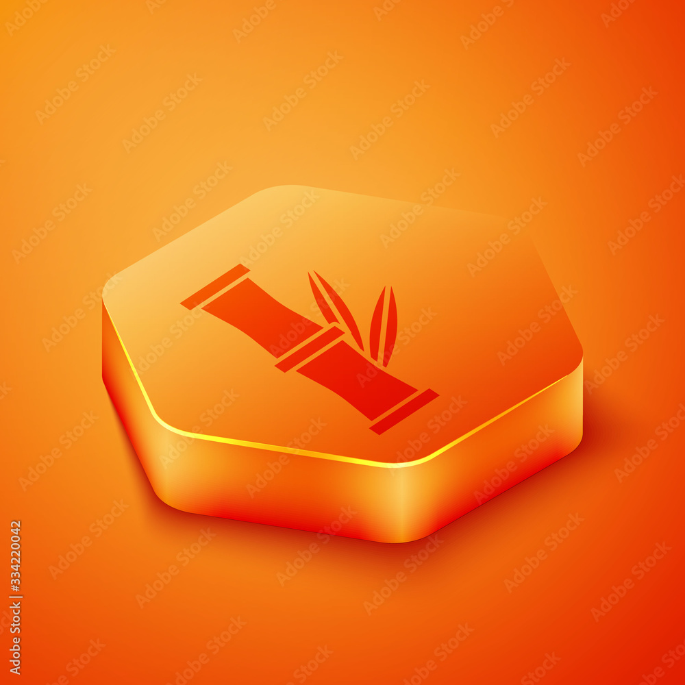 Isometric Bamboo icon isolated on orange background. Orange hexagon button. Vector Illustration