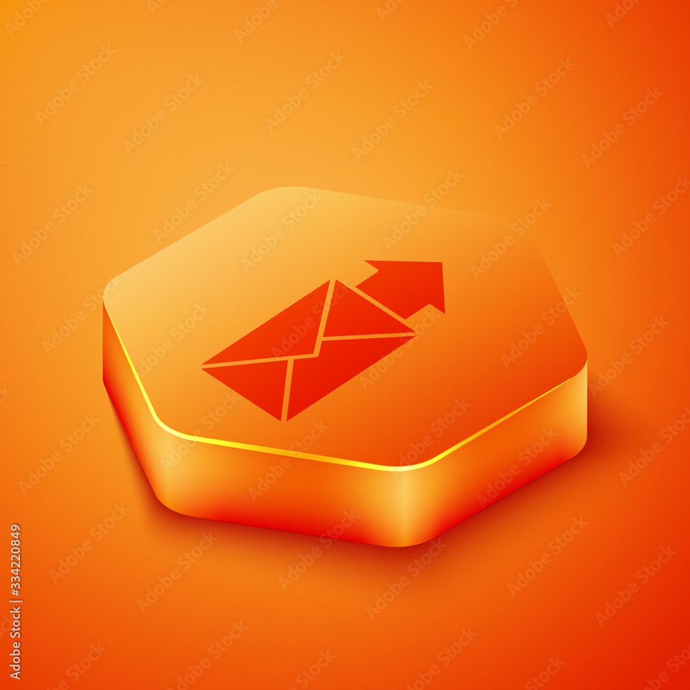 Isometric Envelope icon isolated on orange background. Email message letter symbol. Orange hexagon b