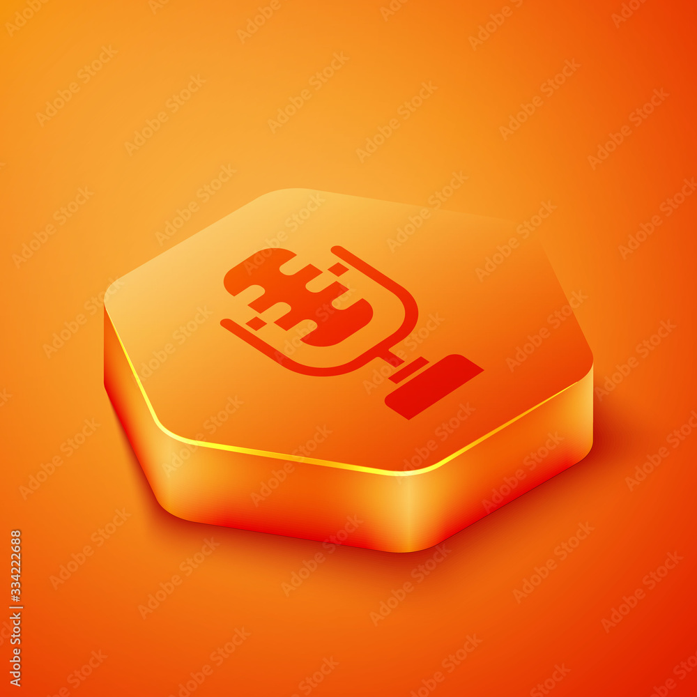 Isometric Microphone icon isolated on orange background. On air radio mic microphone. Speaker sign. 