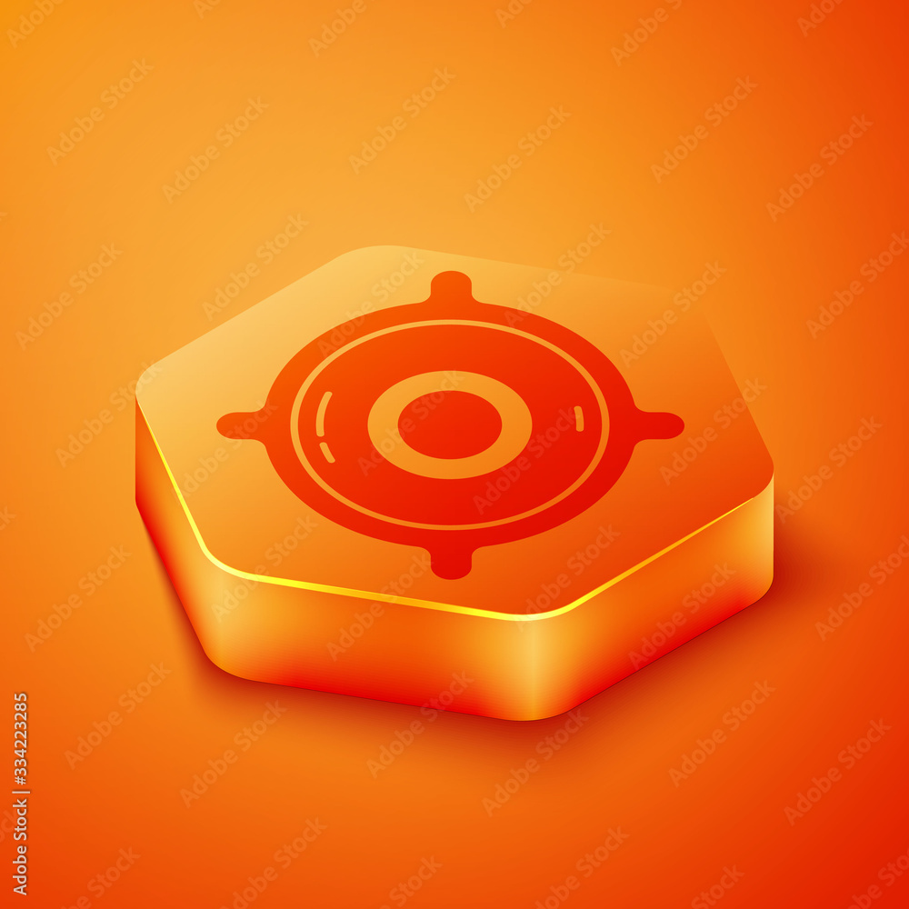 Isometric Stereo speaker icon isolated on orange background. Sound system speakers. Music icon. Musi