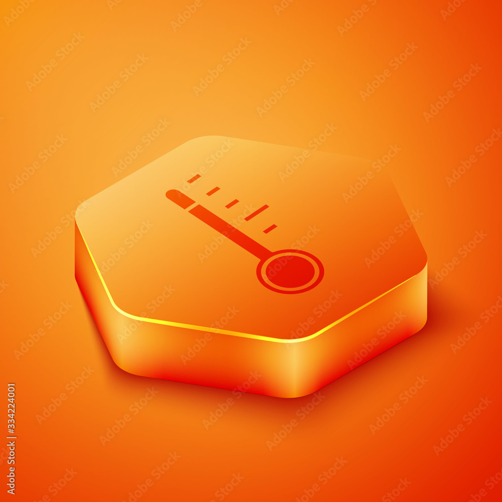 Isometric Meteorology thermometer measuring icon isolated on orange background. Thermometer equipmen