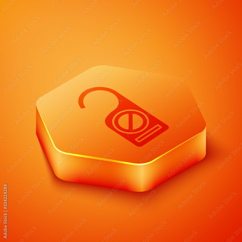 Isometric Please do not disturb icon isolated on orange background. Hotel Door Hanger Tags. Orange h