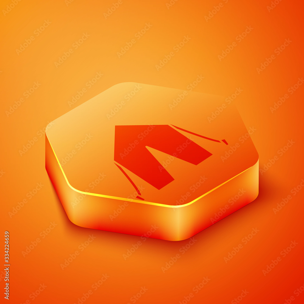 Isometric Tourist tent icon isolated on orange background. Camping symbol. Orange hexagon button. Ve