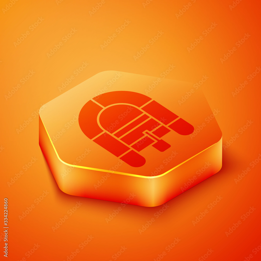 Isometric Rafting boat icon isolated on orange background. Inflatable boat. Water sports, extreme sp