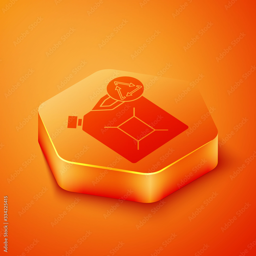 Isometric Eco fuel canister icon isolated on orange background. Eco bio and barrel. Green environmen