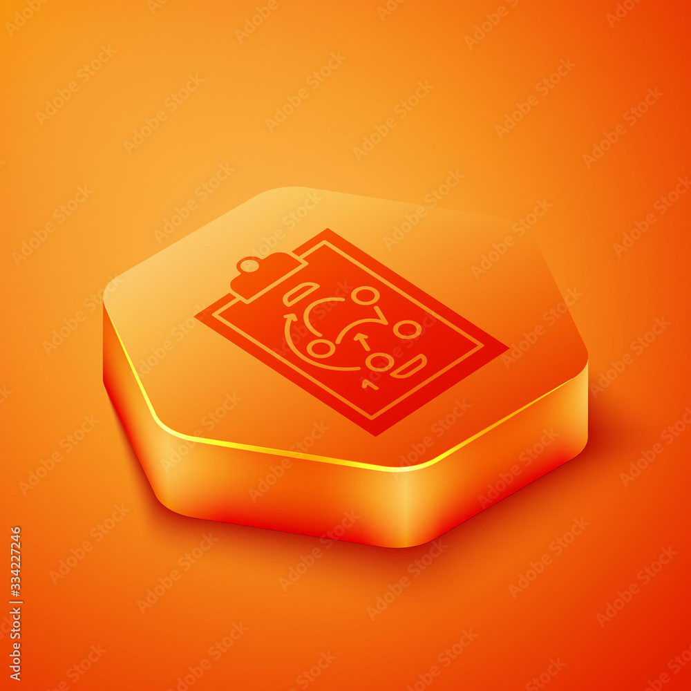 Isometric Planning strategy concept icon isolated on orange background. Hockey cup formation and tac