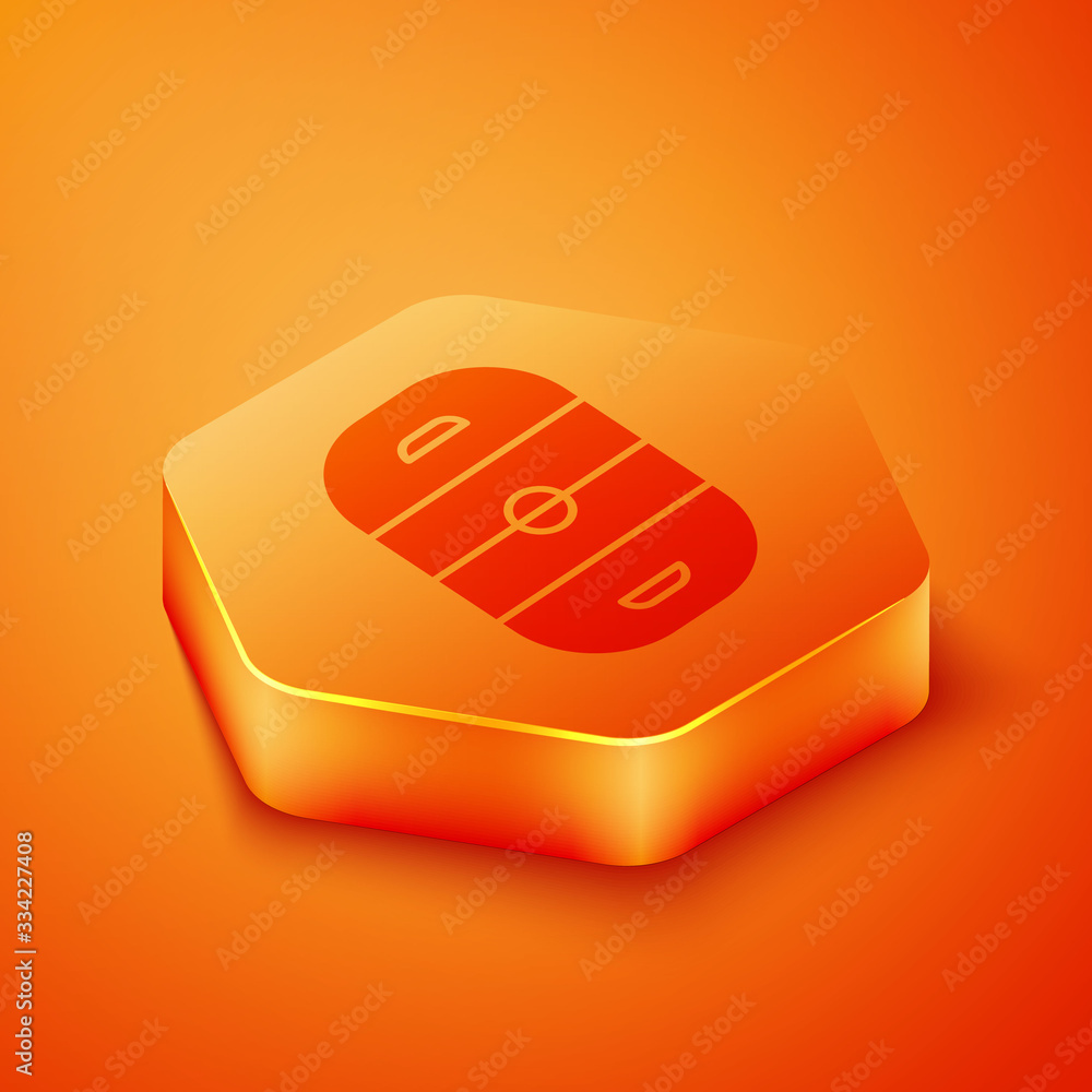 Isometric Ice hockey rink icon isolated on orange background. Hockey arena. Orange hexagon button. V