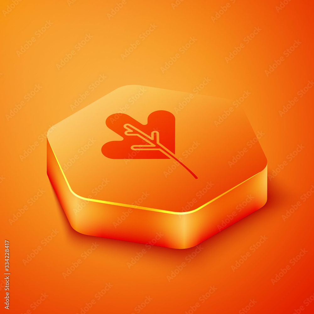 Isometric Leaf icon isolated on orange background. Leaves sign. Fresh natural product symbol. Orange