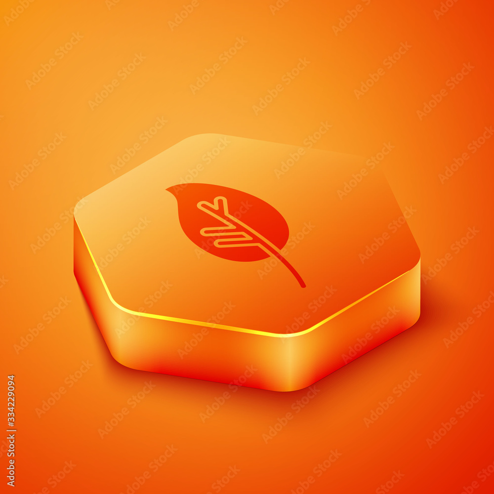 Isometric Leaf icon isolated on orange background. Leaves sign. Fresh natural product symbol. Orange