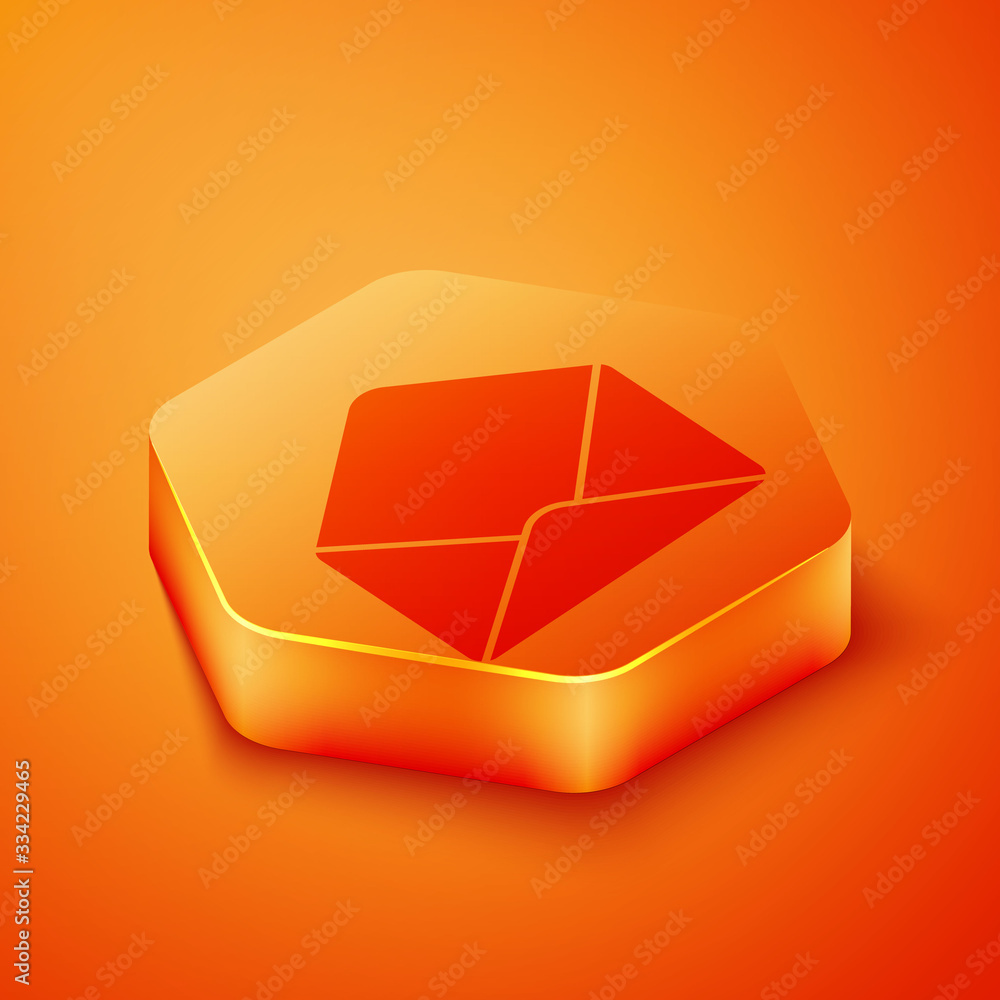 Isometric Envelope icon isolated on orange background. Email message letter symbol. Orange hexagon b