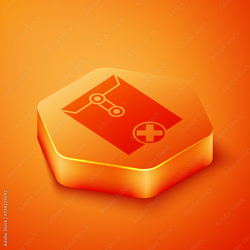 Isometric Delete envelope icon isolated on orange background. Delete or error letter. Cross on messa