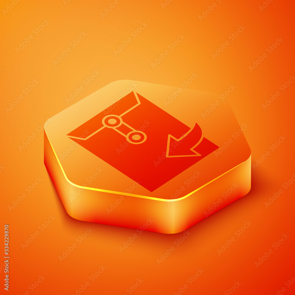 Isometric Envelope icon isolated on orange background. Received message concept. New, email incoming