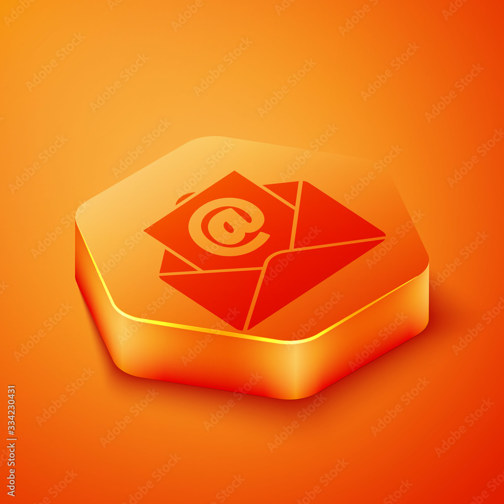 Isometric Mail and e-mail icon isolated on orange background. Envelope symbol e-mail. Email message 