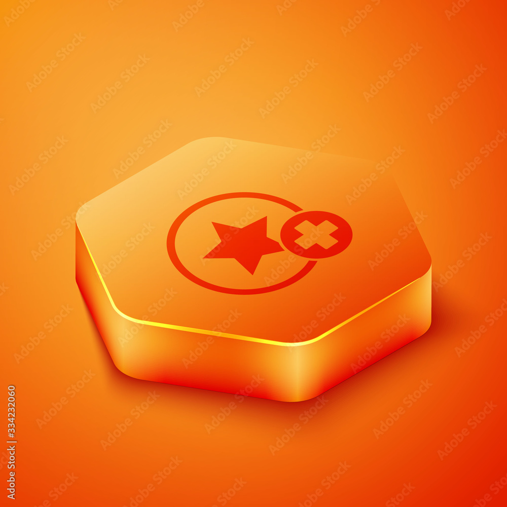 Isometric Star icon isolated on orange background. Favorite, best rating, award symbol. Add to conce