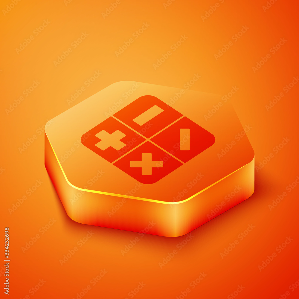 Isometric Calculator icon isolated on orange background. Accounting symbol. Business calculations ma