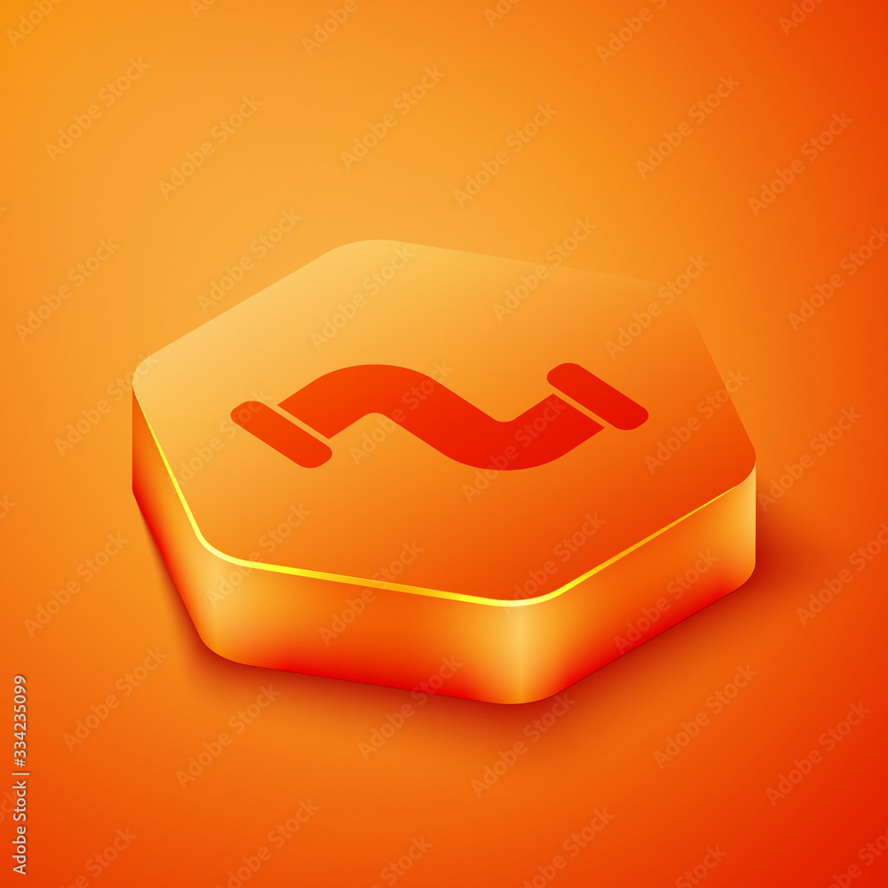 Isometric Industry metallic pipe icon isolated on orange background. Plumbing pipeline parts of diff