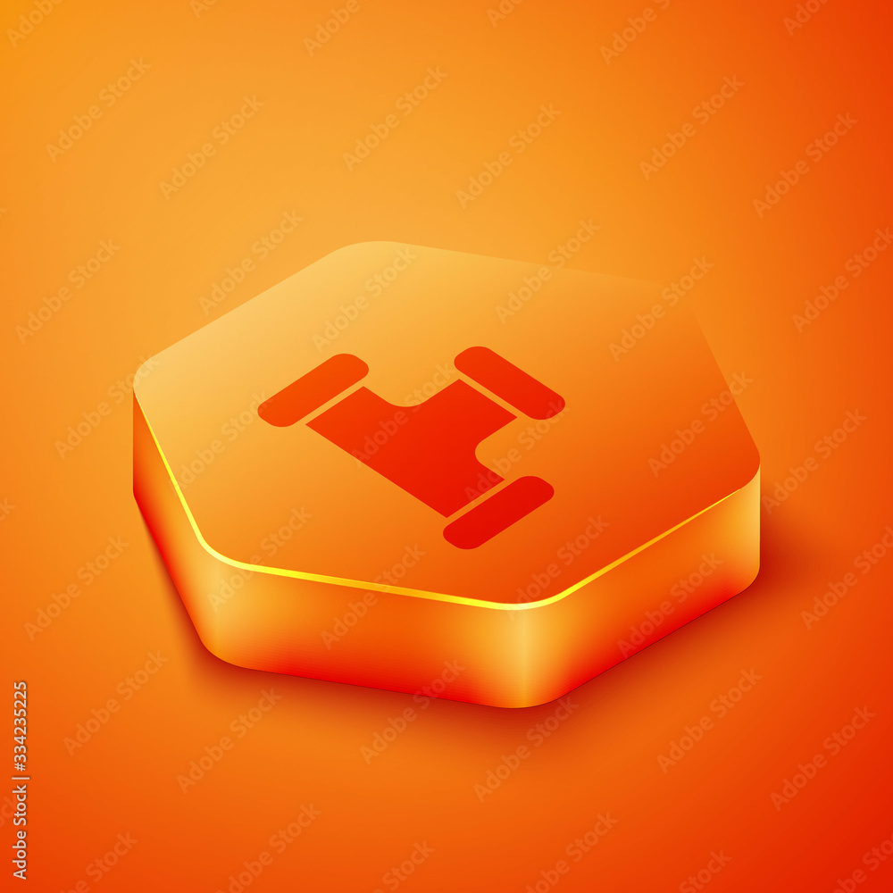 Isometric Industry metallic pipe icon isolated on orange background. Plumbing pipeline parts of diff