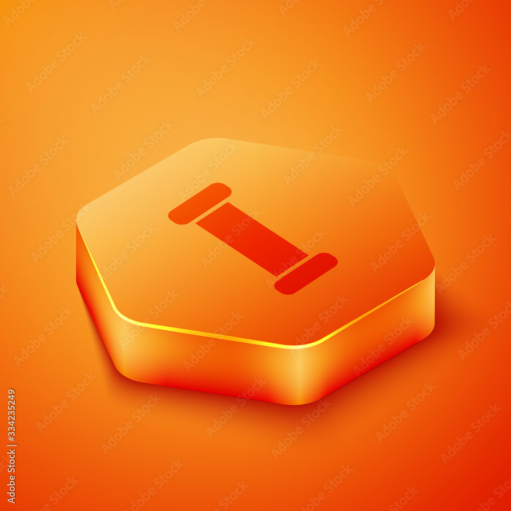 Isometric Industry metallic pipe icon isolated on orange background. Plumbing pipeline parts of diff