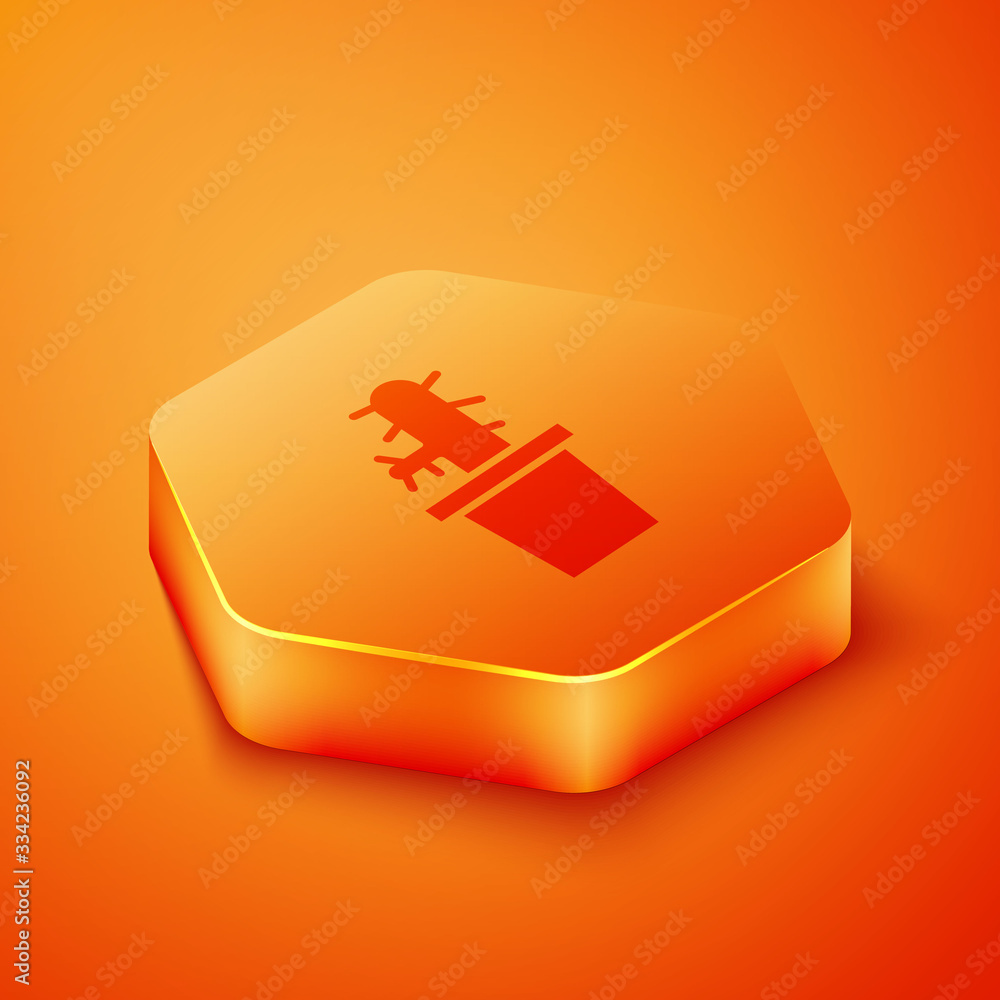 Isometric Cactus peyote in pot icon isolated on orange background. Plant growing in a pot. Potted pl