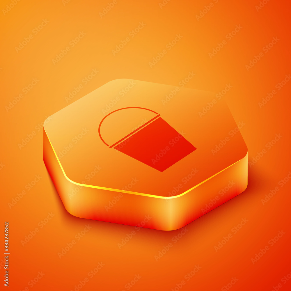 Isometric Fire bucket icon isolated on orange background. Metal bucket empty or with water for fire 