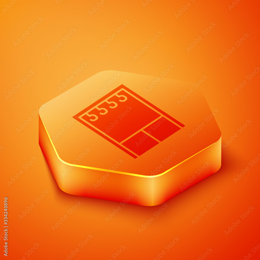 Isometric Wardrobe icon isolated on orange background. Orange hexagon button. Vector Illustration