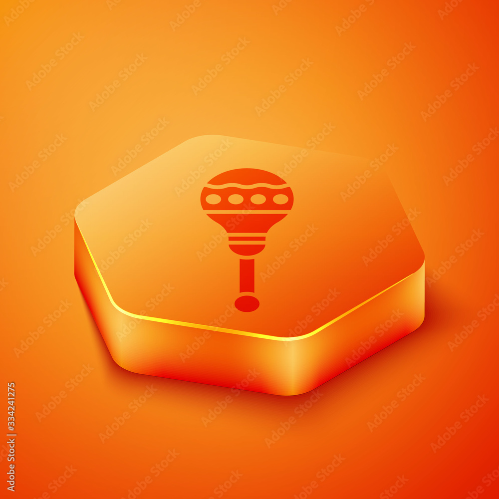 Isometric Maracas icon isolated on orange background. Music maracas instrument mexico. Orange hexago