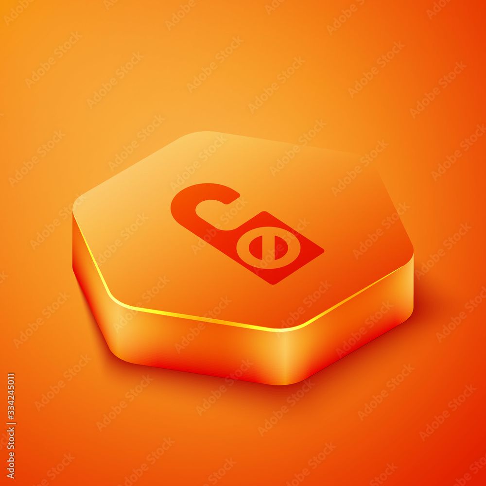 Isometric Please do not disturb icon isolated on orange background. Hotel Door Hanger Tags. Orange h